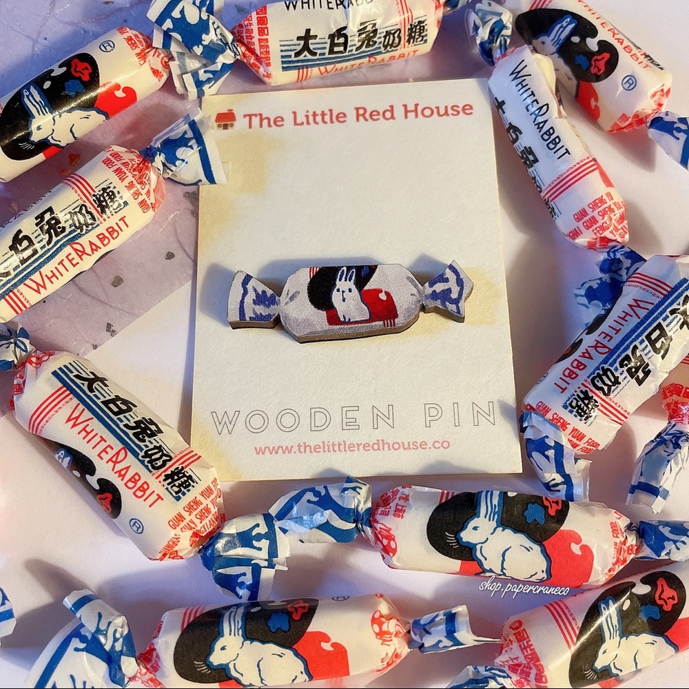 White Bunny Candy Wooden Pin The Little Red House